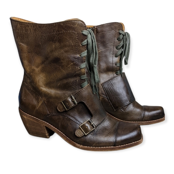 Latigo Shoes - Anthropologie Latigo Distressed Leather Double Buckle Lace-up Boot